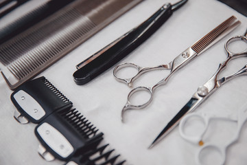 Professional barber tools for barbershop, work place