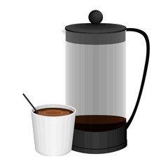 French press with a coffe cup - Vector