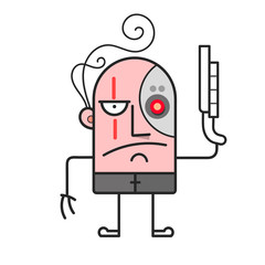 Cartoon cyborg. Battle cyborg. Cartoon vector illustration.