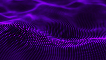 Wavy surface with many connected dots and lines. Abstract futuristic background. 3D rendering.