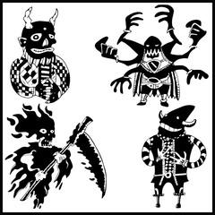 Black and white funny eerie devils. Halloween Vector Characters