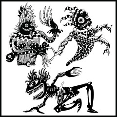 Black and white funny eerie devils. Halloween Vector Characters