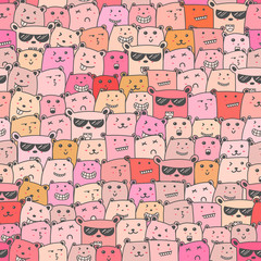 Seamless pattern with cute bear background, Cute bear doodle art for kids, Vector illustrations for gift wrap and fabric design.