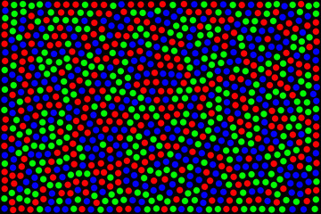 red, green and blue circles on black background
