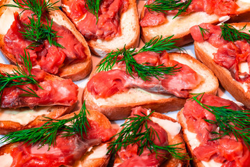 Bruschetta with salmon, cheese and dill