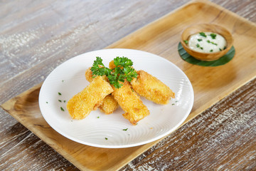 Spring rolls fried in breadcrumbs, casual eating concept
