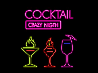 Neon poster of a cocktail party - Vector