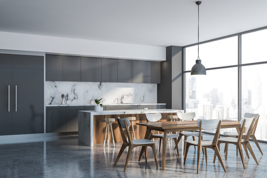 Luxury gray loft kitchen corner with bar