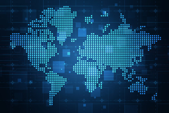 Blue digital world map background