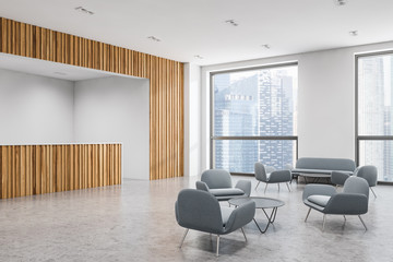 White and wooden office lounge room, reception