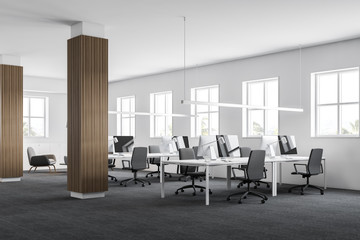 Wooden column open space office corner
