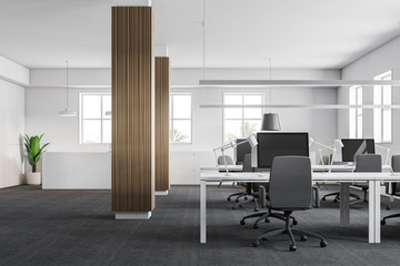 Wooden column open space office interior