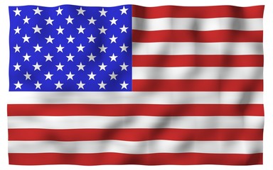 Waving flag of the United States of America. Stars and Stripes. State symbol of the USA. 3D illustration