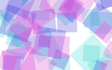 Multicolored translucent squares on white background. Pink tones. 3D illustration