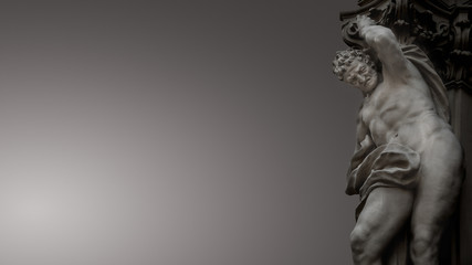 Statue of powerful and emotional atlas of Renaissance Era in Vienna, Austria, details, closeup