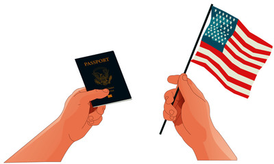 Passport and Flag Waving Hands