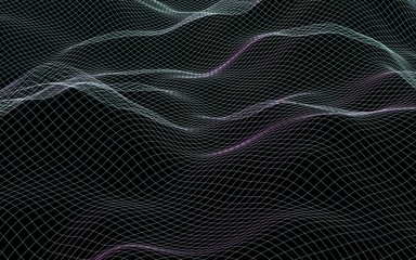 Abstract landscape background. Cyberspace green grid. hi tech network. 3D illustration