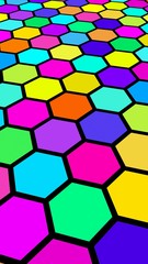 Honeycomb multi-colored. Perspective view on polygon look like honeycomb. Isometric geometry. 3D illustration