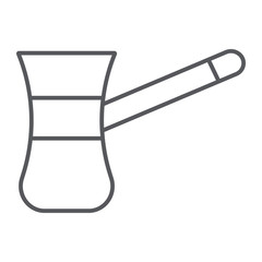 Cezve for coffe thin line icon, food and drink, old coffee maker sign, vector graphics, a linear pattern on a white background.