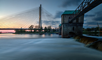 The Redzinski Bridge and the sluice on the Odra River.
