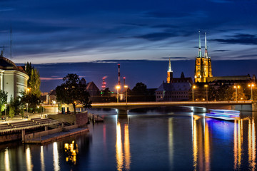 View of the evening panorame of the old city.Wroclaw, Poland.