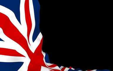 Waving flag of the Great Britain on dark background. British flag. United Kingdom of Great Britain and Northern Ireland. State symbol of the UK. 3D illustration