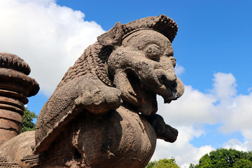 Fototapeta premium Konark Sun Temple in Odisha, India. Ancient ruin statue of Konark Sun temple.