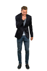 Blonde handsome man smiling a lot