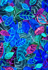 Blue background of leaves. Texture watercolor.