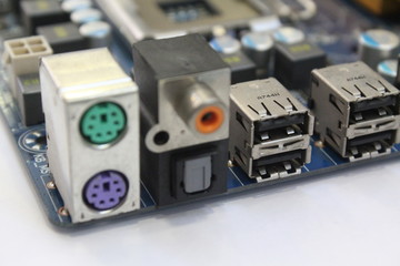 computer mainboard close up ports