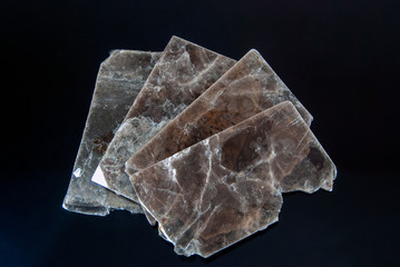 A sample of natural mineral. Muscovite mica. Origin: Russia, Ural.