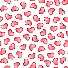 Hearts on a white background. Watercolor seamless pattern.