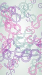 Multicolored translucent dollar signs on white background. Red tones. 3D illustration