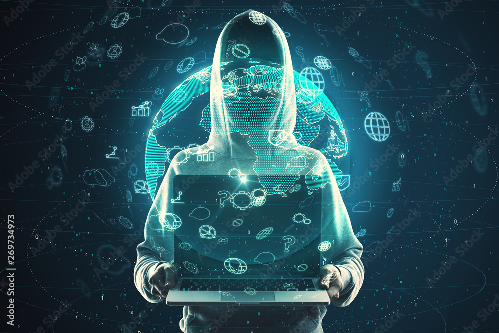 Poster Global business and hacking concept