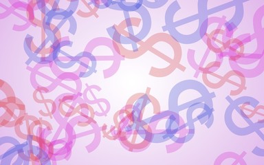 Multicolored translucent dollar signs on white background. Red tones. 3D illustration