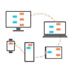 Cross platform devices concept. Colorful flat simple vector illustration.