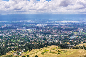 Fototapeta na wymiar Aerial view of San Jose, the heart of Silicon Valley; south San Francisco bay area, California