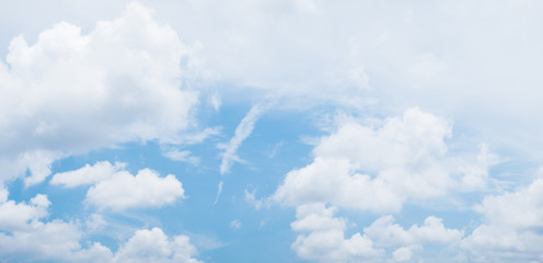 blue sky background with white clouds during day . panorama .