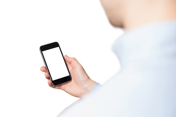 Mobile phone in the hand isolated on white background