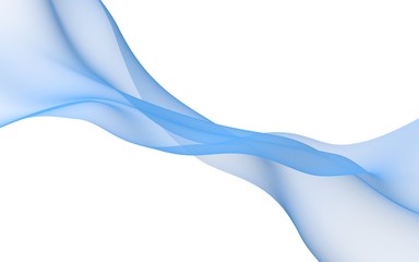 Abstract blue wave. Bright blue ribbon on white background. Blue scarf. Abstract blue smoke. Raster air background. 3D illustration
