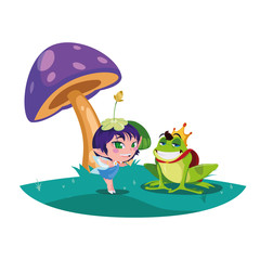beautiful magic fairy with toad prince in the garden