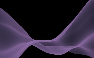 Abstract purple wave. Raster air background. Bright gray ribbon on dark background. Gray scarf. Abstract gray smoke. 3D illustration