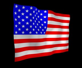 Fototapeta premium Waving flag of the United States of America on a dark background. Stars and Stripes. State symbol of the USA. 3D illustration