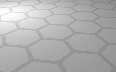 Honeycomb on a gray background. Perspective view on polygon look like honeycomb. Extruded, bump cell. Isometric geometry. 3D illustration
