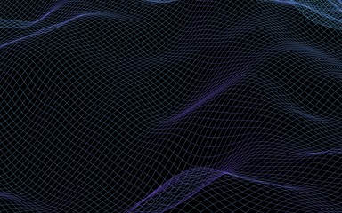 Abstract landscape on a dark background. Cyberspace navy blue grid. hi tech network. 3D illustration