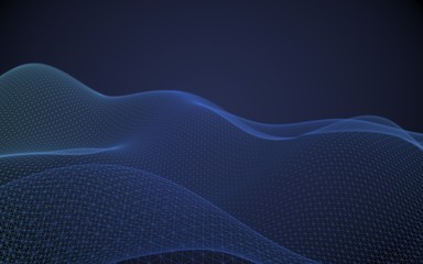 Abstract landscape on a blue background. Cyberspace grid. hi tech network. 3d technology illustration. Depth of field. 3D illustration