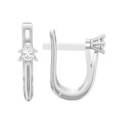 3D illustration isolated white gold or silver diamond solitaire earrings with hinged lock