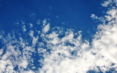 Blue sky with white cloud background and texture