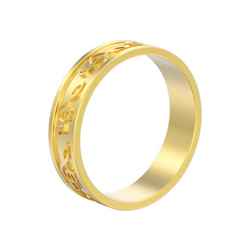 3D illustration isolated gold modern music ring with note treble clef