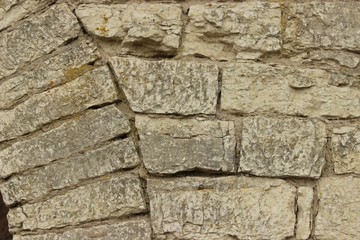 Masonry concept. Closeup stone wall of ancient fortress. Can be used as a background and space for text. Front view.